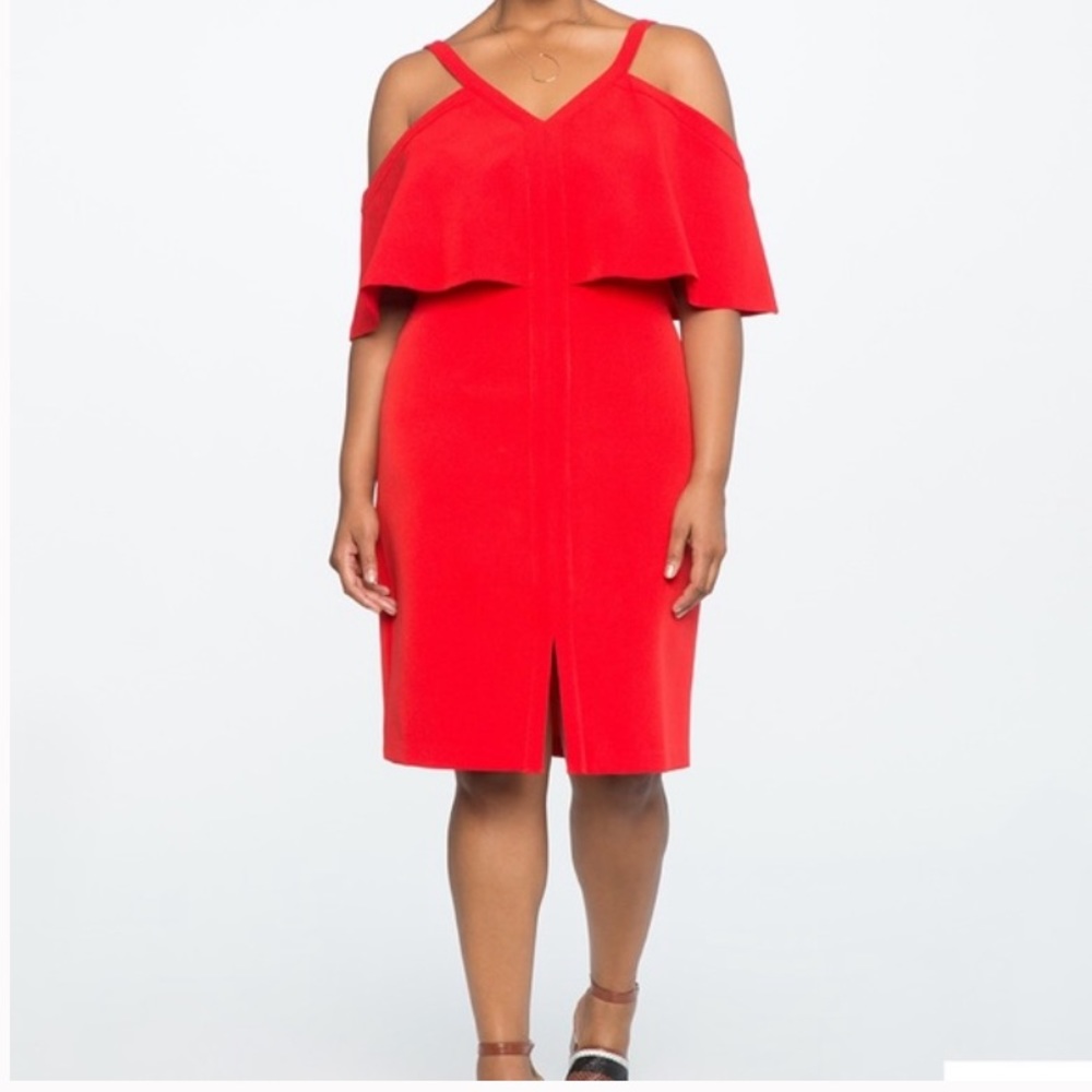 NWT Eloquii Red Party Dress Wrap Around Cape sz 24